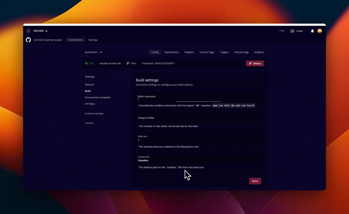Deployment manifest showing header details
