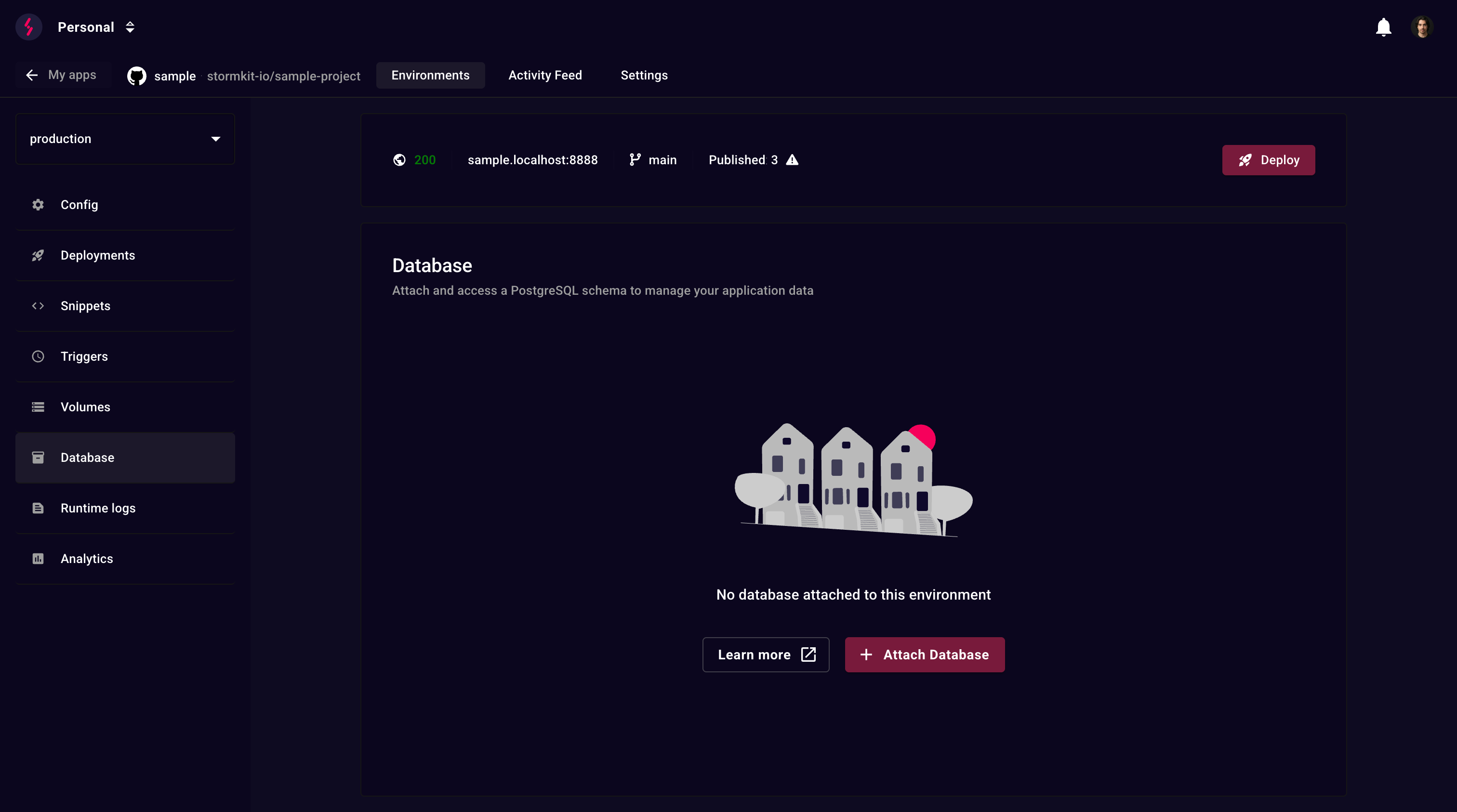 Attach database to environment